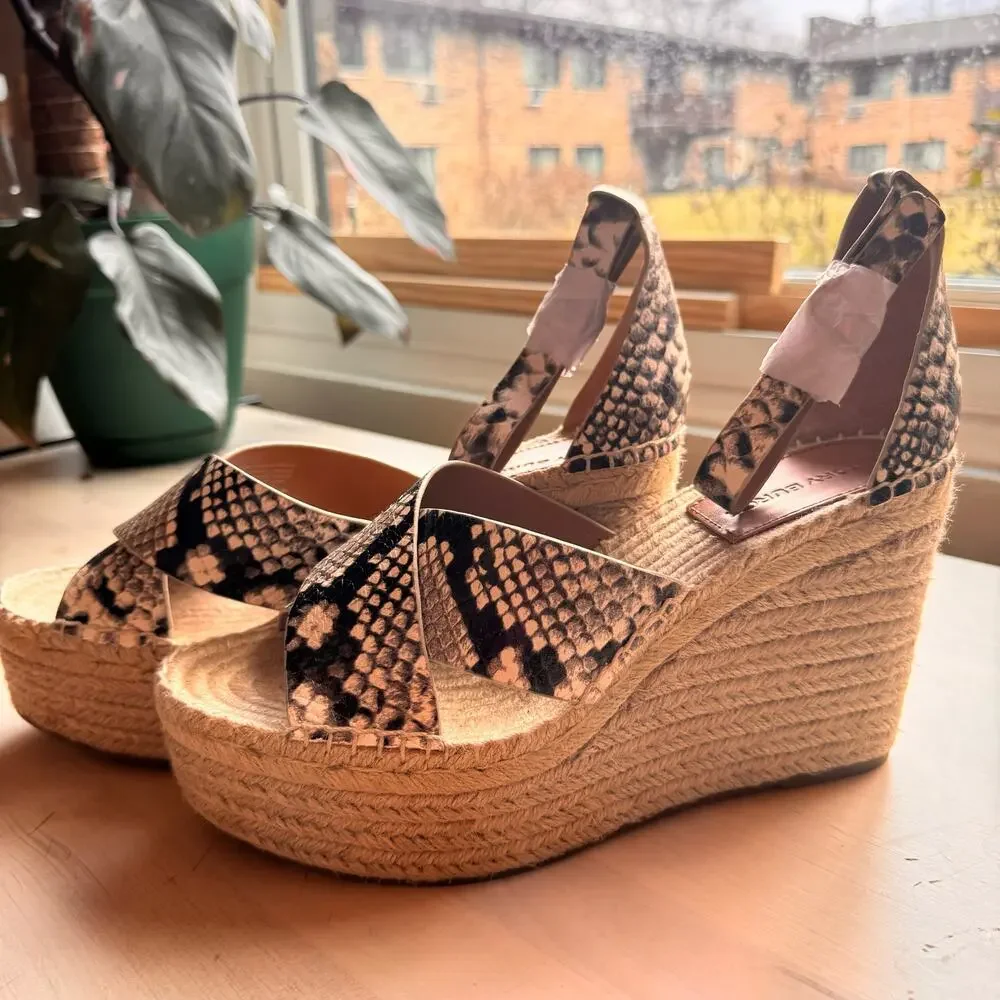 Tory Burch Snake Embossed Leather Espadrille Flats Women’s Size 9